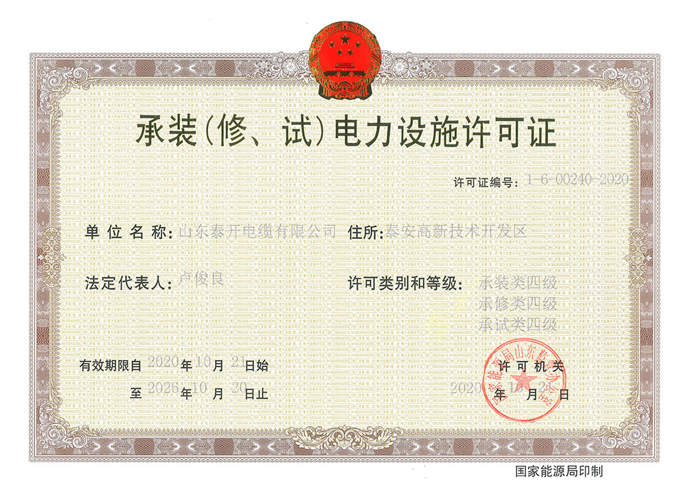 承裝(修、試)電力設施許可證